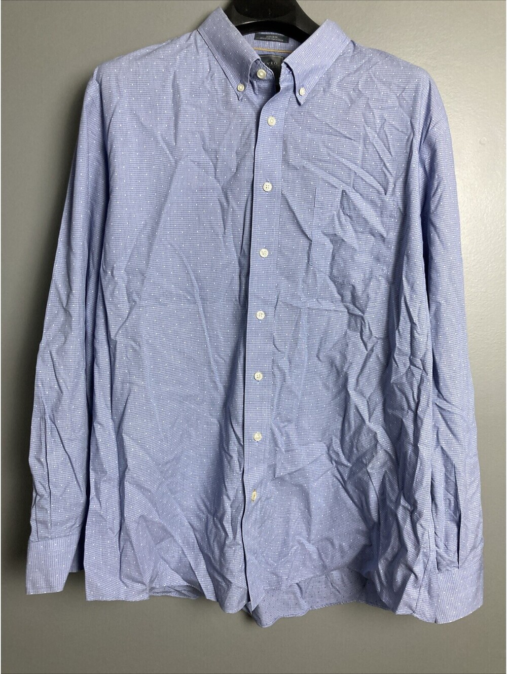 Enro Mens XXL 2XL Navy Plaid Button Up Non- Iron Long Sleeve Dress Shirt EUC